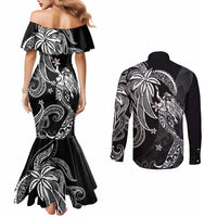 Polynesian Mermaid Plumeria Tribal Tattoo Couples Matching Mermaid Dress and Long Sleeve Button Shirt