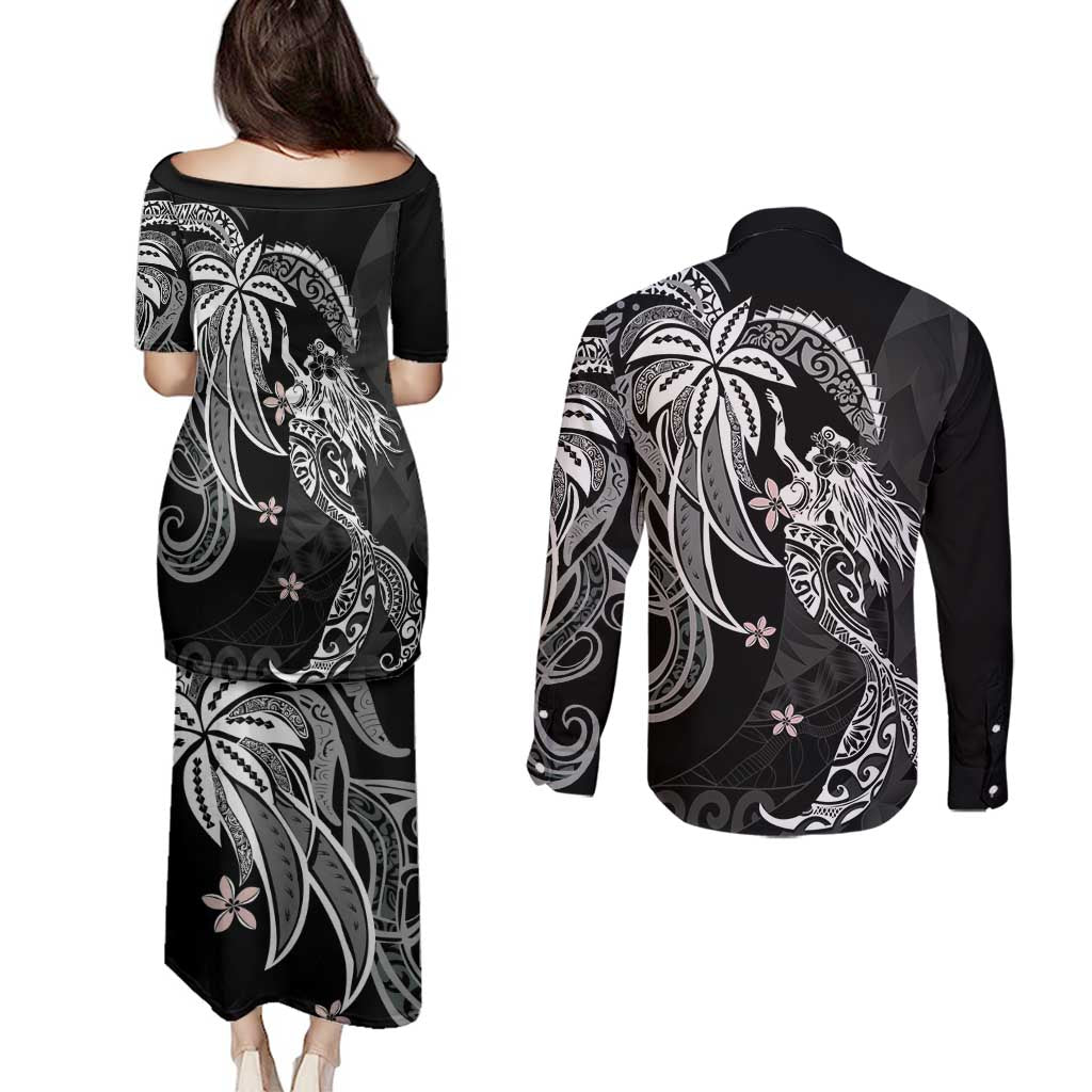 Polynesian Mermaid Plumeria Tribal Tattoo Couples Matching Puletasi and Long Sleeve Button Shirt LT01 - Polynesian Pride