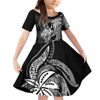 Polynesian Mermaid Plumeria Tribal Tattoo Family Matching Off Shoulder Short Dress and Hawaiian Shirt