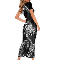 Polynesian Mermaid Plumeria Tribal Tattoo Family Matching Short Sleeve Bodycon Dress and Hawaiian Shirt