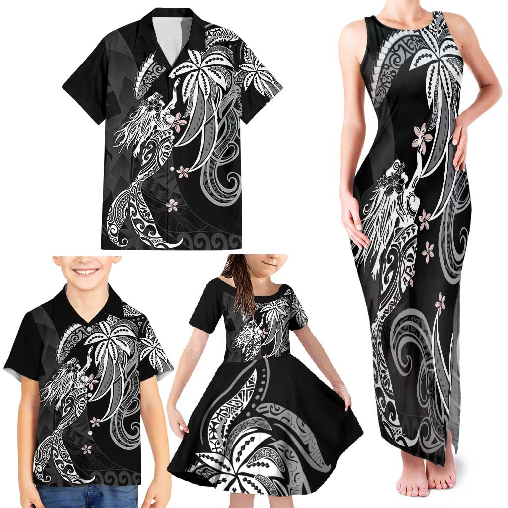 Polynesian Mermaid Plumeria Tribal Tattoo Family Matching Tank Maxi Dress and Hawaiian Shirt