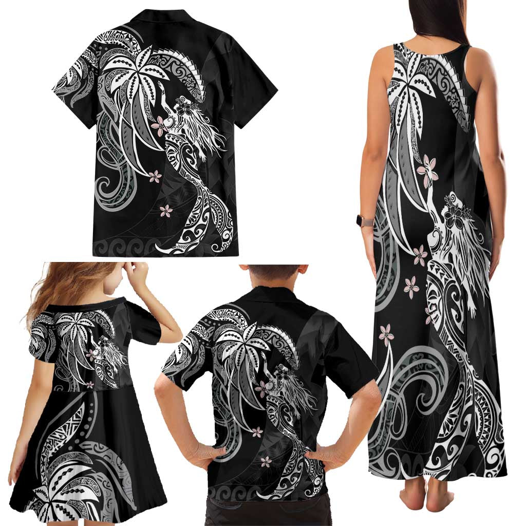 Polynesian Mermaid Plumeria Tribal Tattoo Family Matching Tank Maxi Dress and Hawaiian Shirt