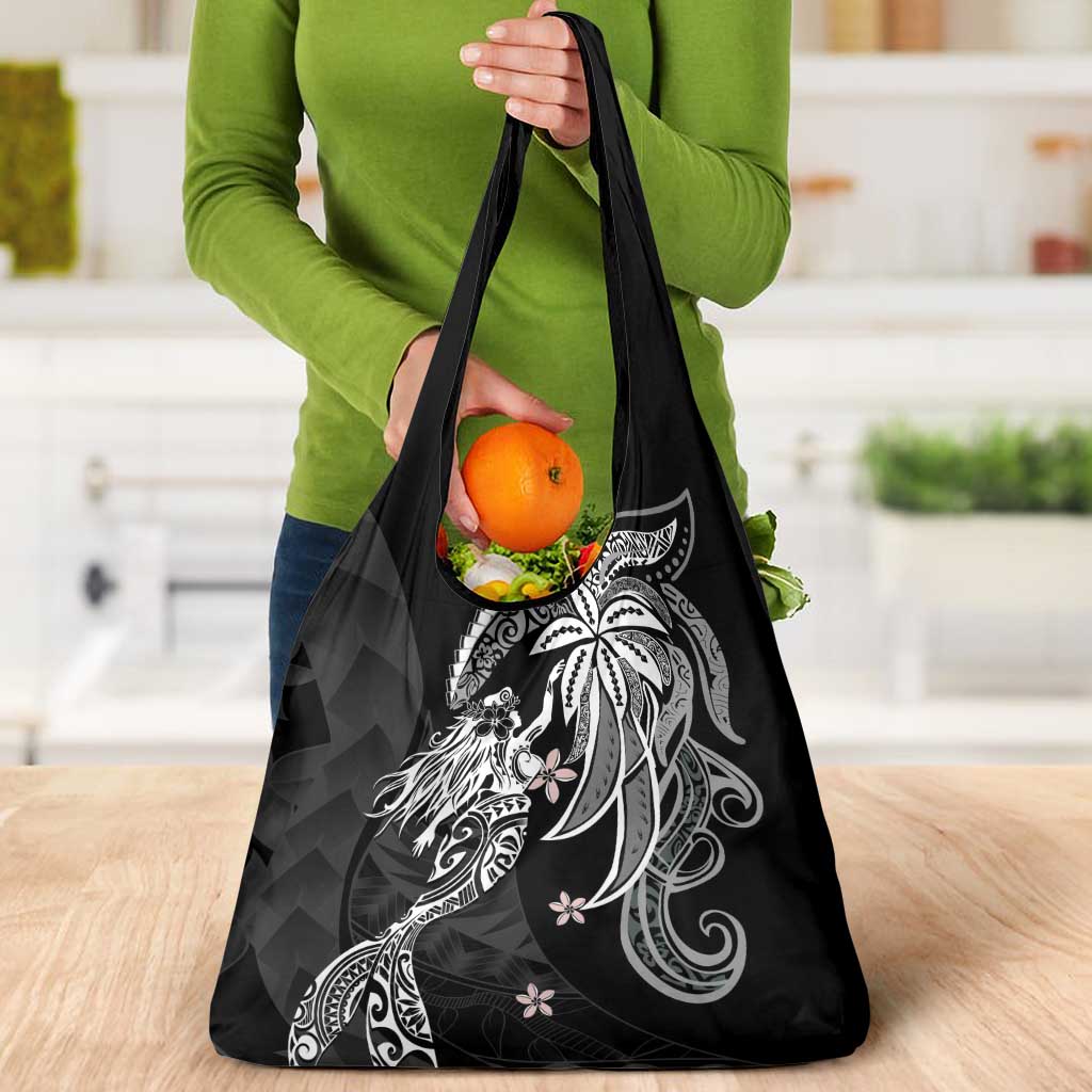 Polynesian Mermaid Plumeria Tribal Tattoo Grocery Bag