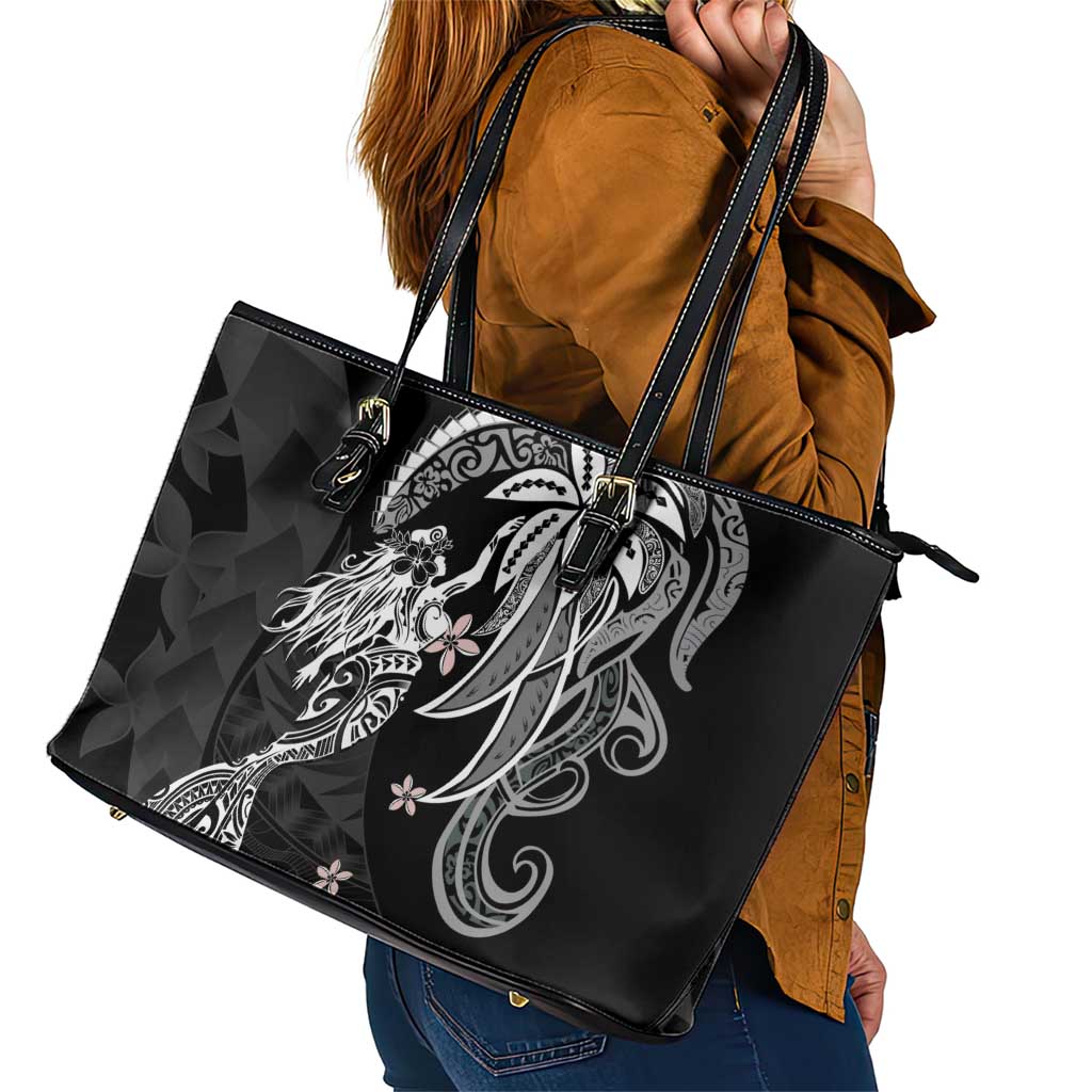 Polynesian Mermaid Plumeria Tribal Tattoo Leather Tote Bag
