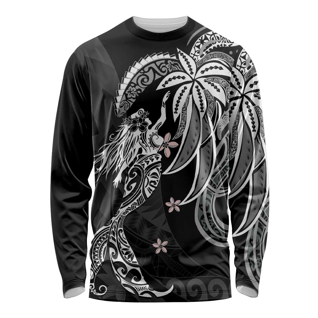 Polynesian Mermaid Plumeria Tribal Tattoo Long Sleeve Shirt LT01 Unisex Black - Polynesian Pride