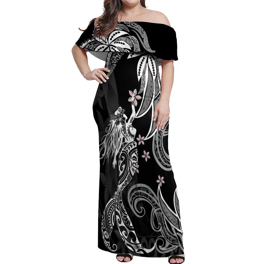 Polynesian Mermaid Plumeria Tribal Tattoo Off Shoulder Maxi Dress LT01 Women Black - Polynesian Pride