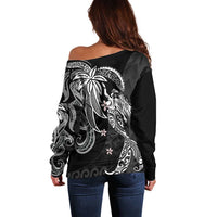 Polynesian Mermaid Plumeria Tribal Tattoo Off Shoulder Sweater