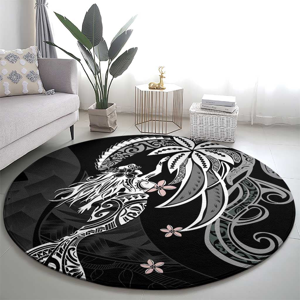 Polynesian Mermaid Plumeria Tribal Tattoo Round Carpet