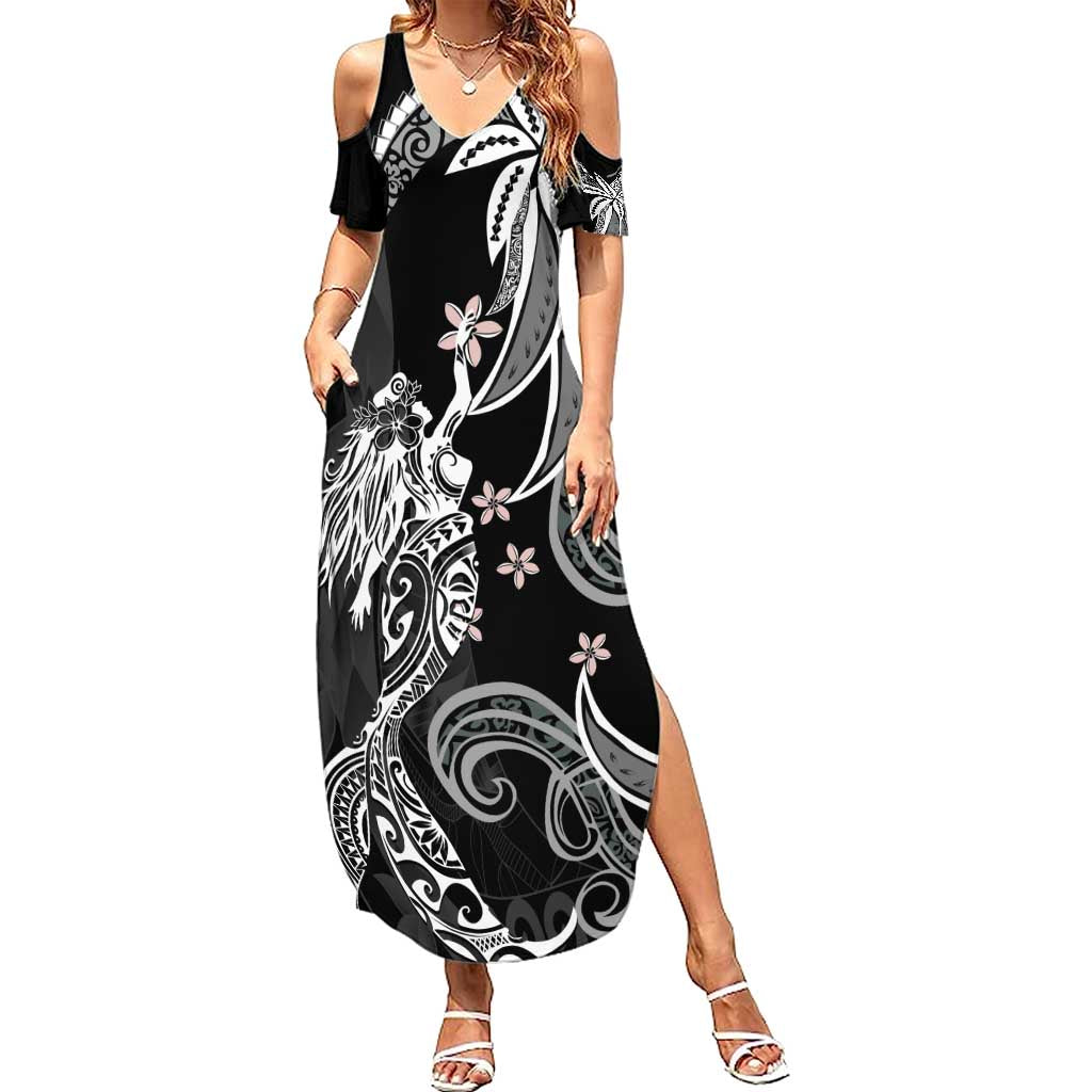Polynesian Mermaid Plumeria Tribal Tattoo Summer Maxi Dress LT01 Women Black - Polynesian Pride