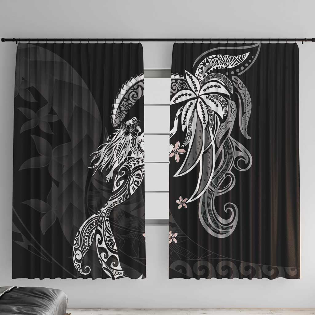 Polynesian Mermaid Plumeria Tribal Tattoo Window Curtain LT01 With Hooks Black - Polynesian Pride