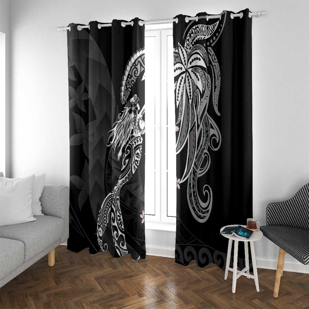 Polynesian Mermaid Plumeria Tribal Tattoo Window Curtain LT01 With Grommets Black - Polynesian Pride