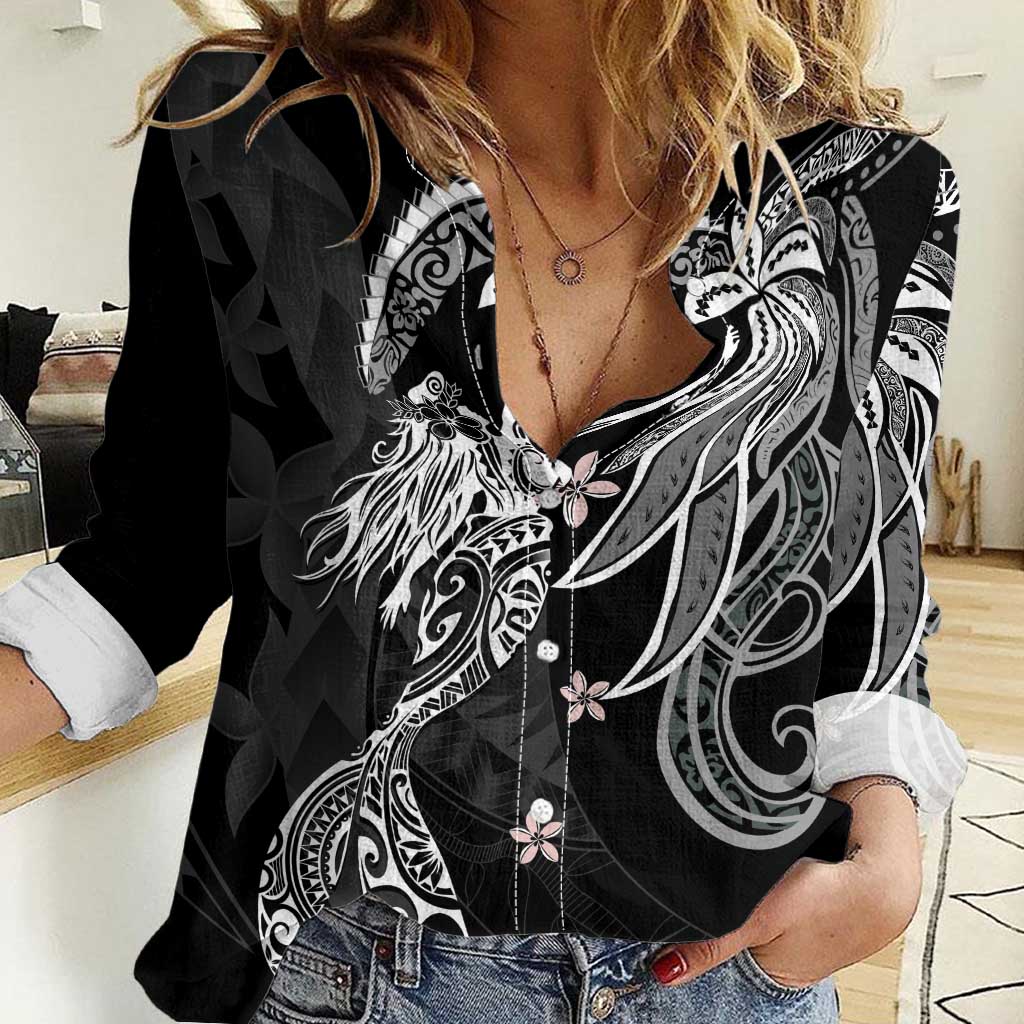 Polynesian Mermaid Plumeria Tribal Tattoo Women Casual Shirt