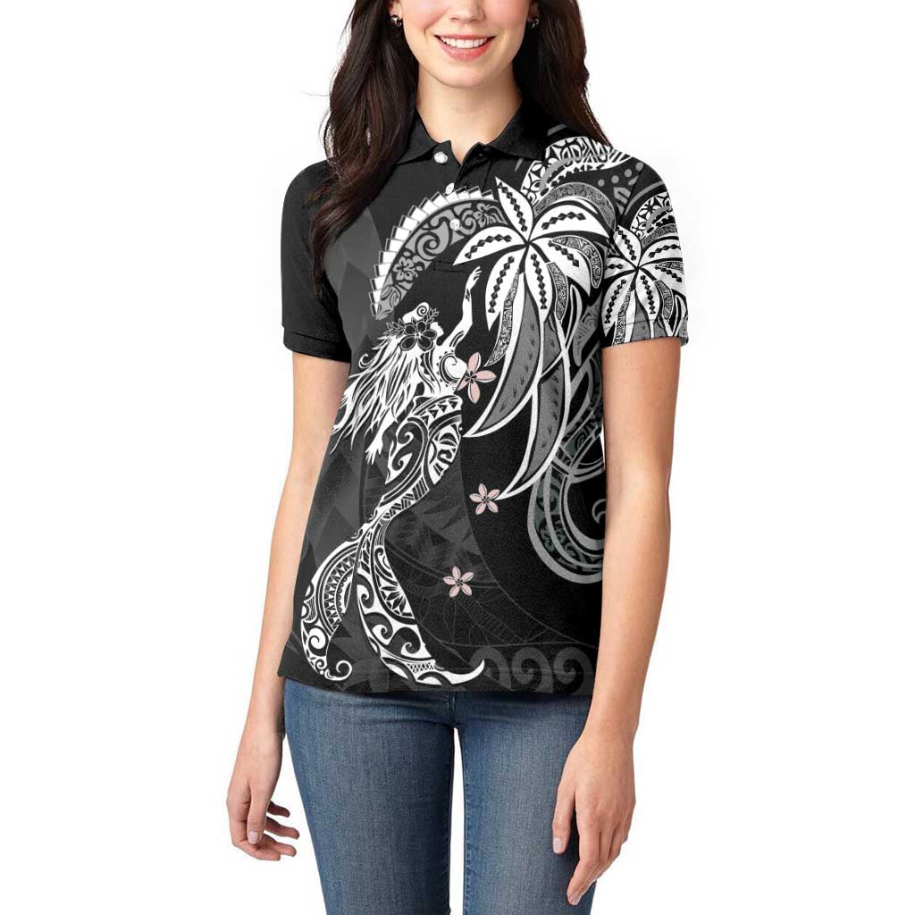 Polynesian Mermaid Plumeria Tribal Tattoo Women Polo Shirt