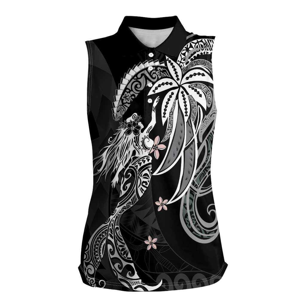 Polynesian Mermaid Plumeria Tribal Tattoo Women Sleeveless Polo Shirt