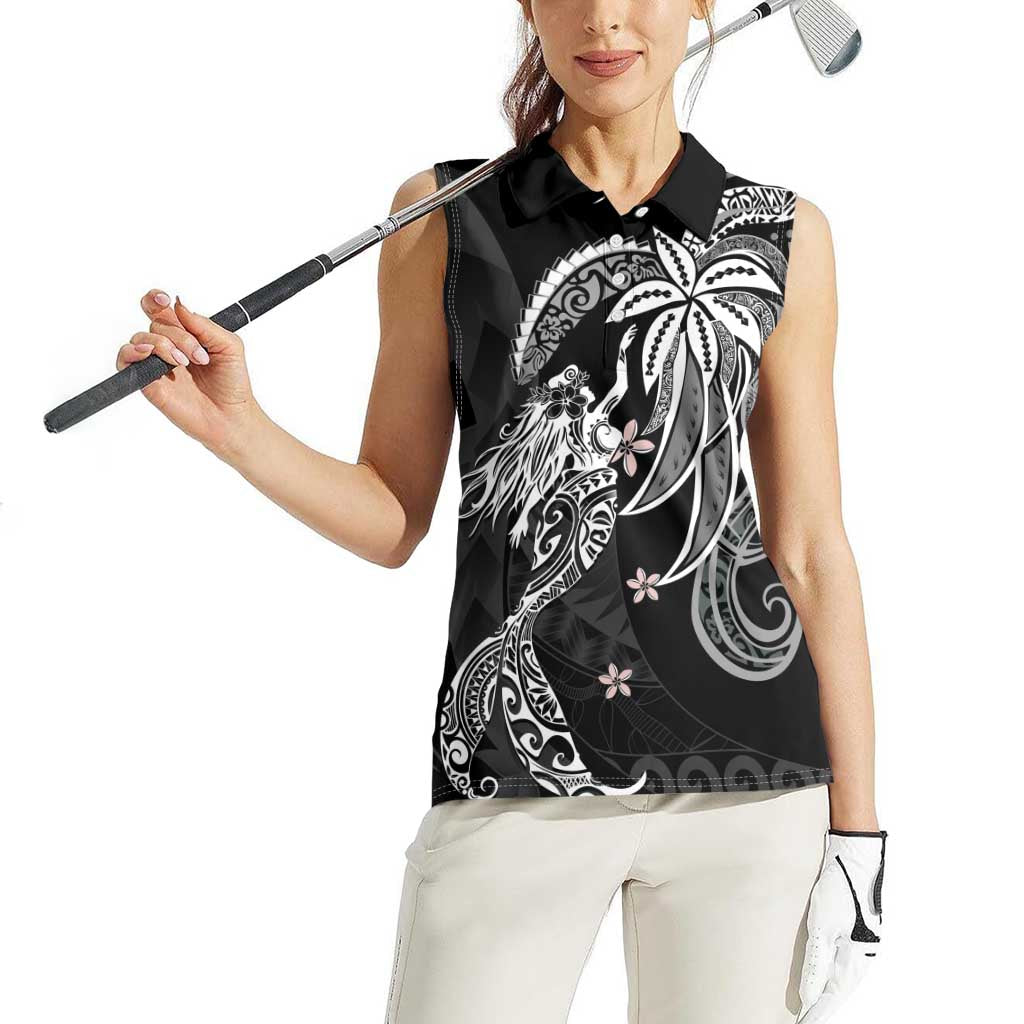 Polynesian Mermaid Plumeria Tribal Tattoo Women Sleeveless Polo Shirt