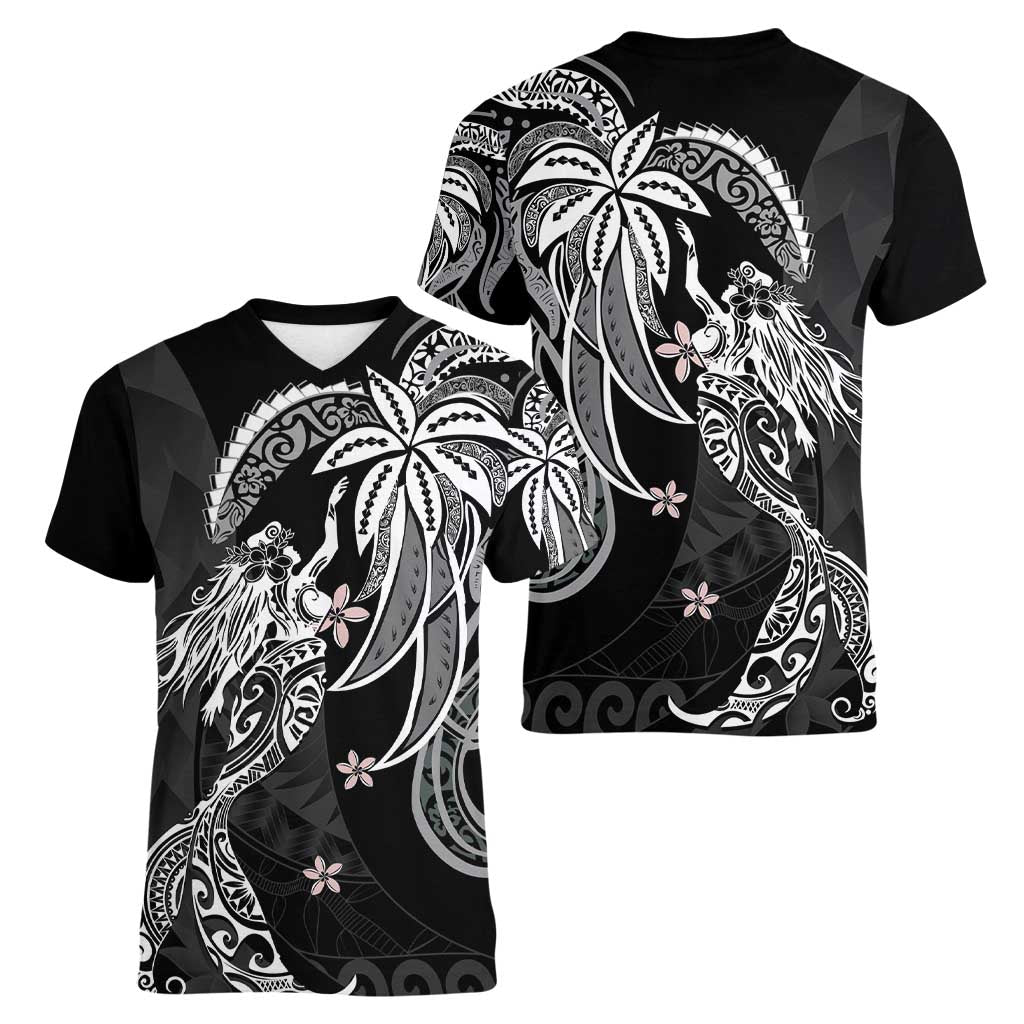 Polynesian Mermaid Plumeria Tribal Tattoo Women V-Neck T-Shirt LT01 - Polynesian Pride