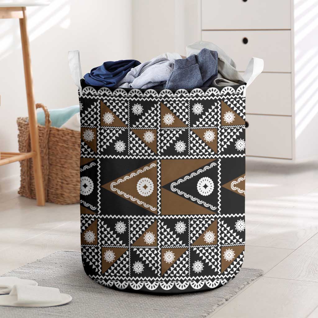 Fiji Brown Masi Pattern Laundry Basket Fijian Tapa LT01 Brown - Polynesian Pride