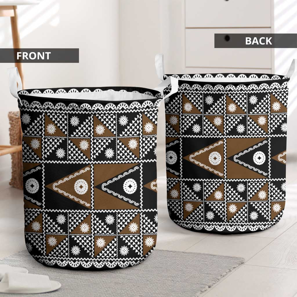 Fiji Brown Masi Pattern Laundry Basket Fijian Tapa LT01 - Polynesian Pride