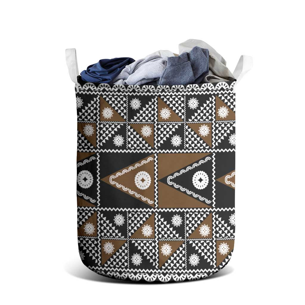 Fiji Brown Masi Pattern Laundry Basket Fijian Tapa LT01 - Polynesian Pride
