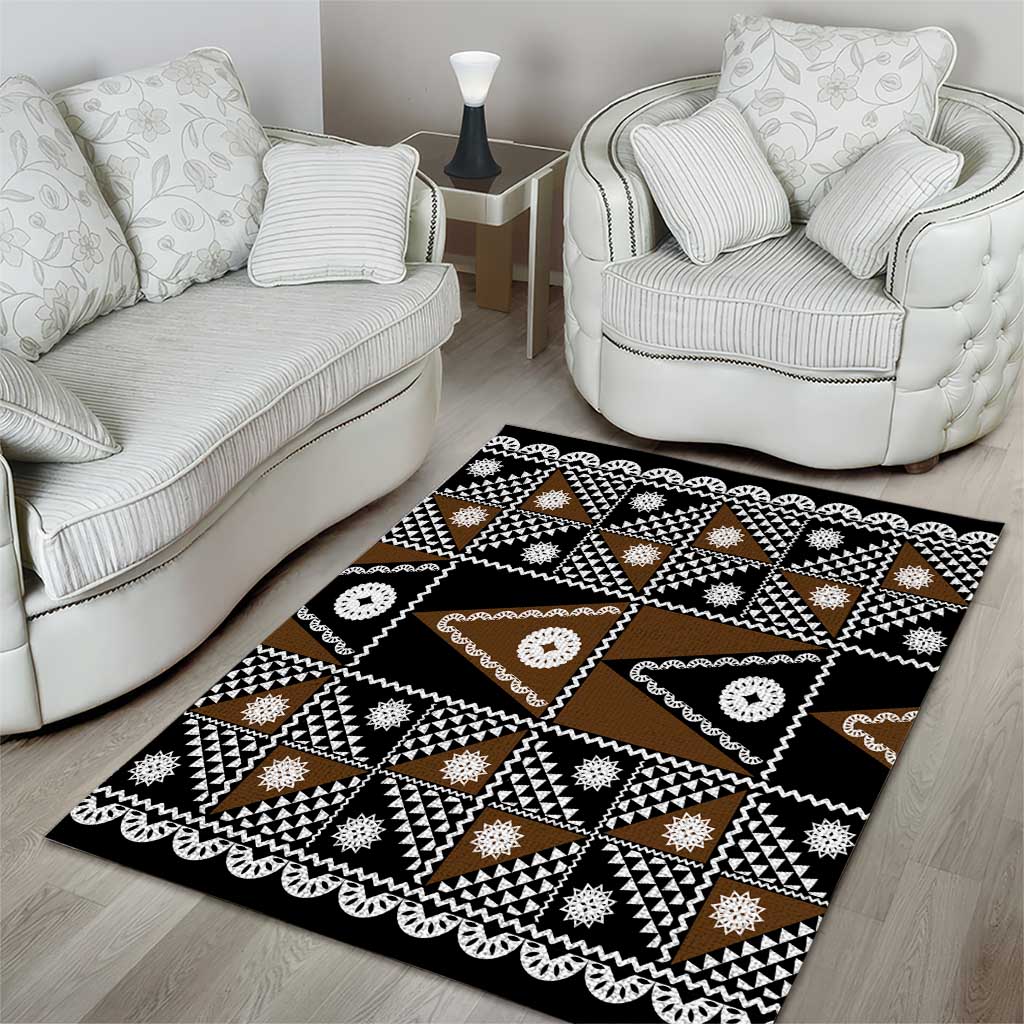 Fiji Brown Masi Pattern Area Rug Fijian Tapa