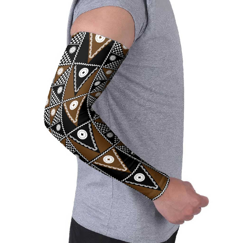 Fiji Brown Masi Pattern Arm Sleeves Fijian Tapa LT01 - Polynesian Pride