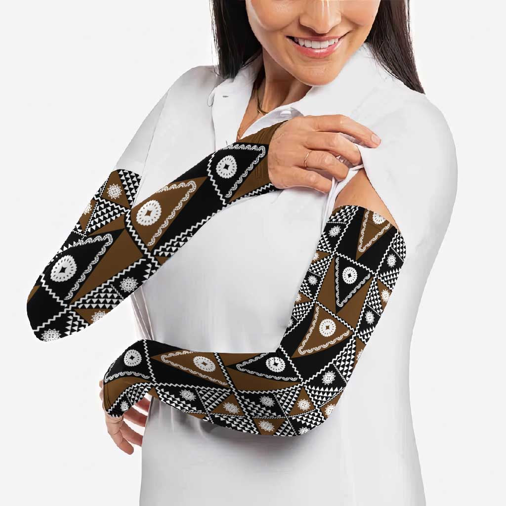 Fiji Brown Masi Pattern Arm Sleeves Fijian Tapa LT01 - Polynesian Pride