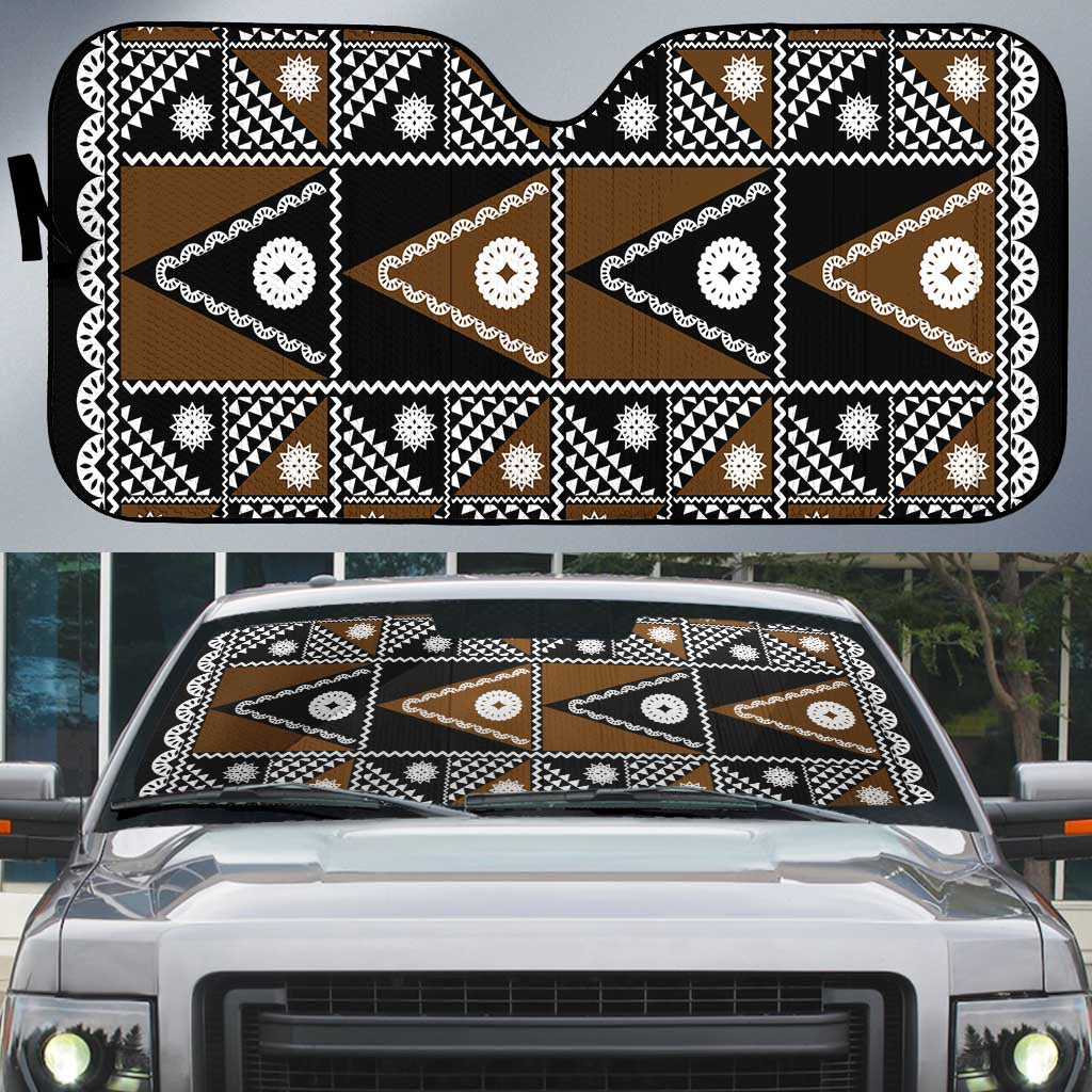 Fiji Brown Masi Pattern Auto Sun Shade Fijian Tapa LT01 Brown - Polynesian Pride