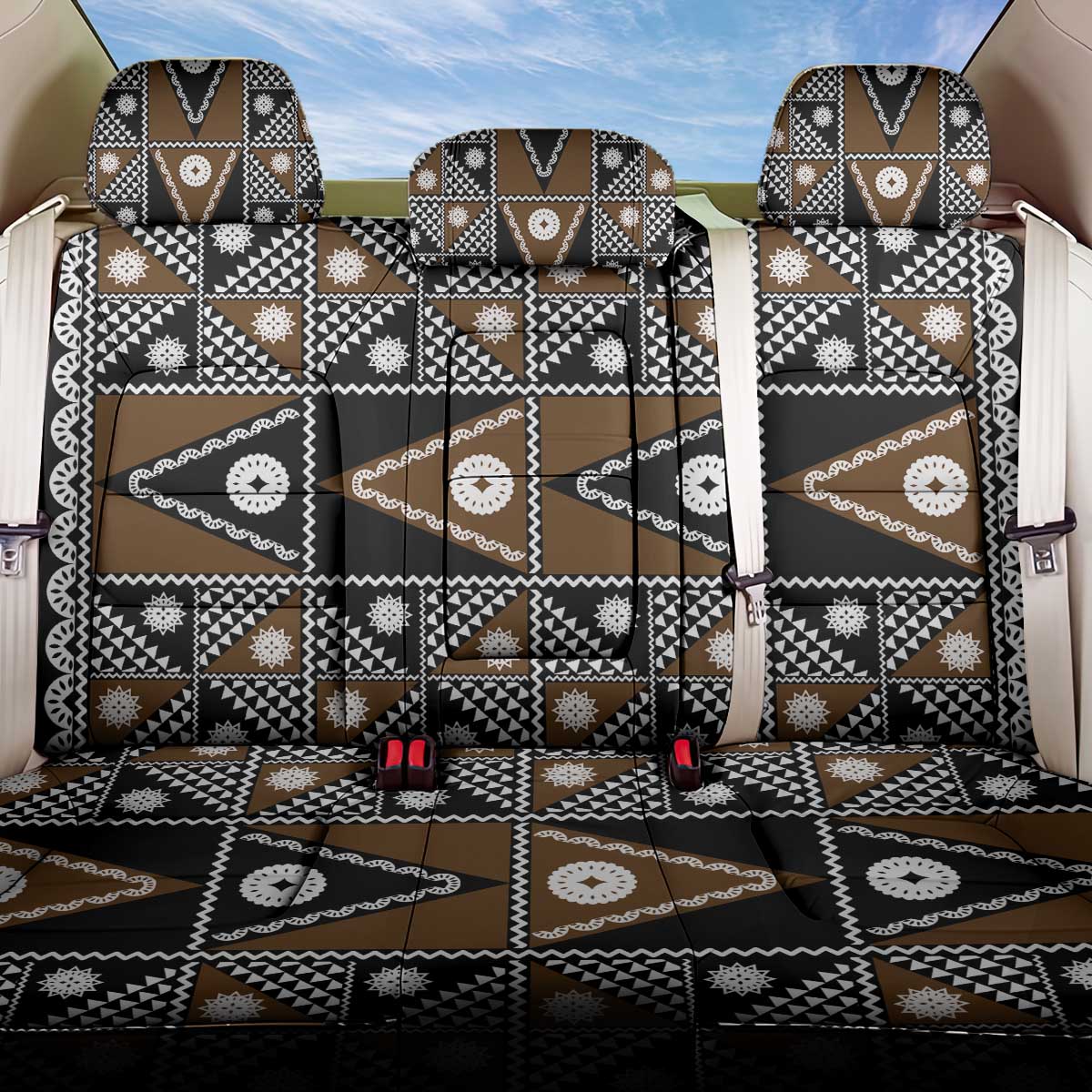 Fiji Brown Masi Pattern Back Car Seat Cover Fijian Tapa