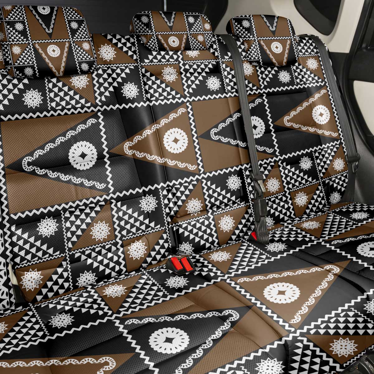 Fiji Brown Masi Pattern Back Car Seat Cover Fijian Tapa