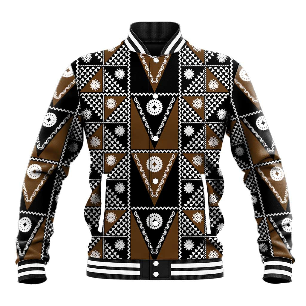 Fiji Brown Masi Pattern Baseball Jacket Fijian Tapa LT01 Unisex Brown - Polynesian Pride