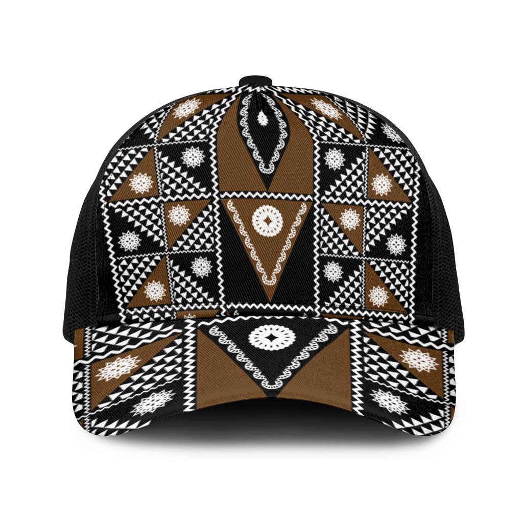 Fiji Brown Masi Pattern Baseball Net Cap Fijian Tapa LT01 One Size Black Brown - Polynesian Pride