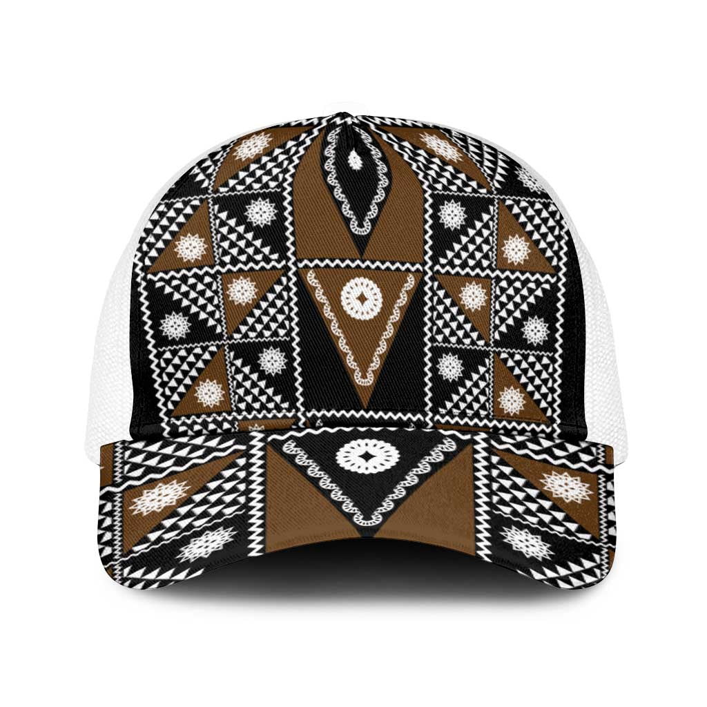 Fiji Brown Masi Pattern Baseball Net Cap Fijian Tapa LT01 One Size White Brown - Polynesian Pride