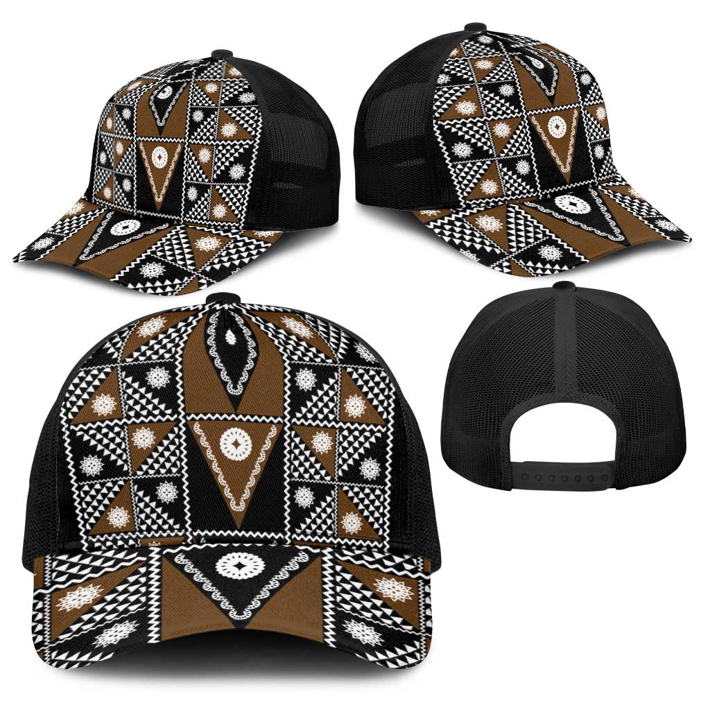 Fiji Brown Masi Pattern Baseball Net Cap Fijian Tapa LT01 - Polynesian Pride