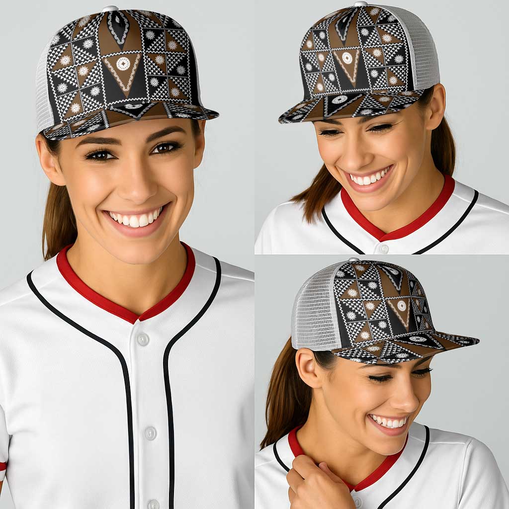 Fiji Brown Masi Pattern Baseball Net Cap Fijian Tapa LT01 - Polynesian Pride