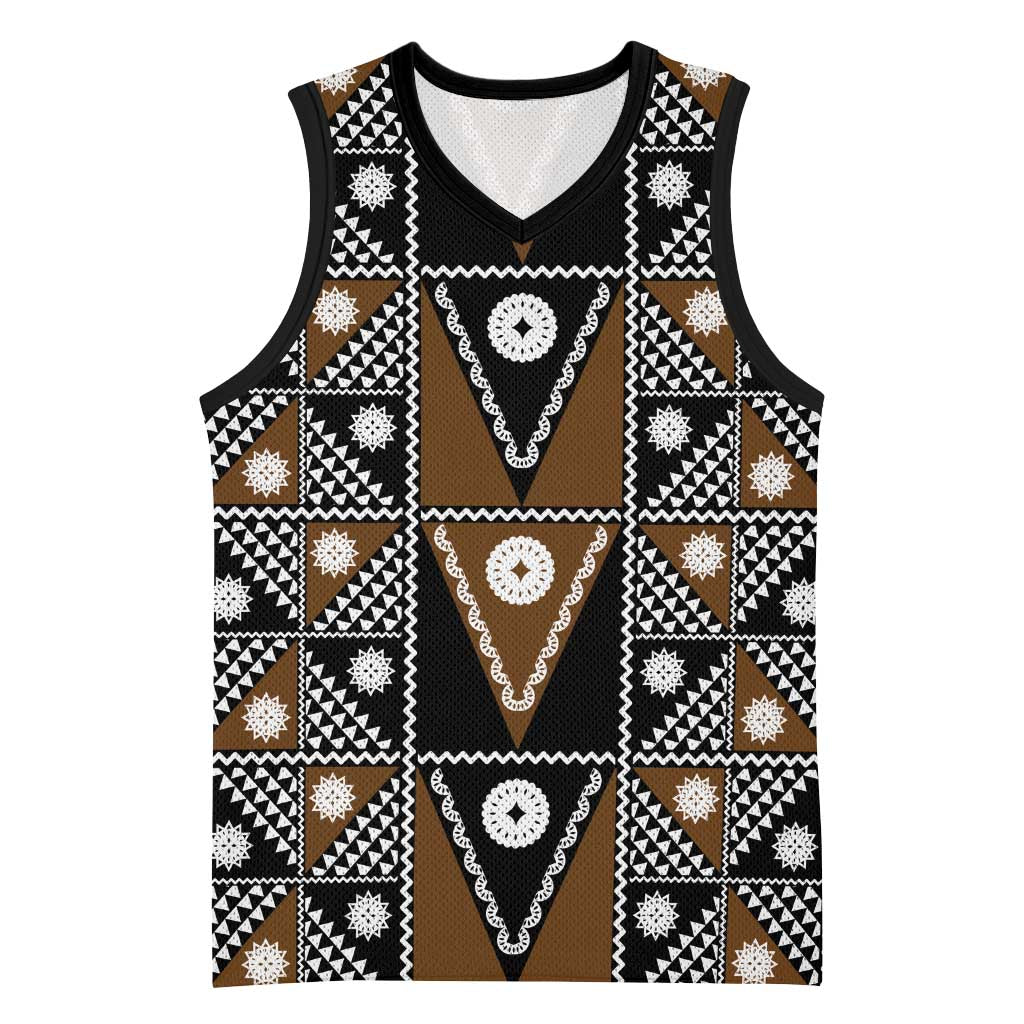 Fiji Brown Masi Pattern Basketball Jersey Fijian Tapa LT01 Unisex Brown - Polynesian Pride