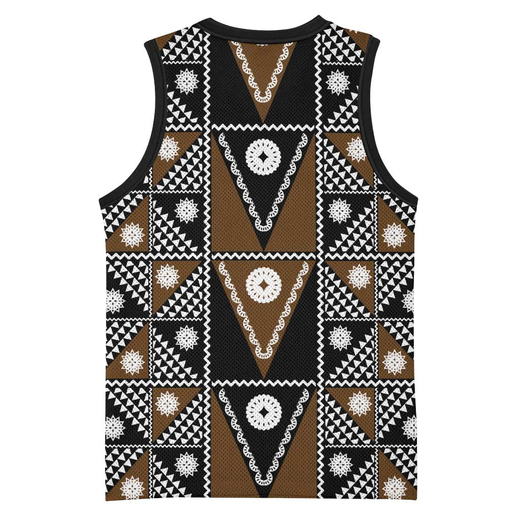 Fiji Brown Masi Pattern Basketball Jersey Fijian Tapa LT01 - Polynesian Pride
