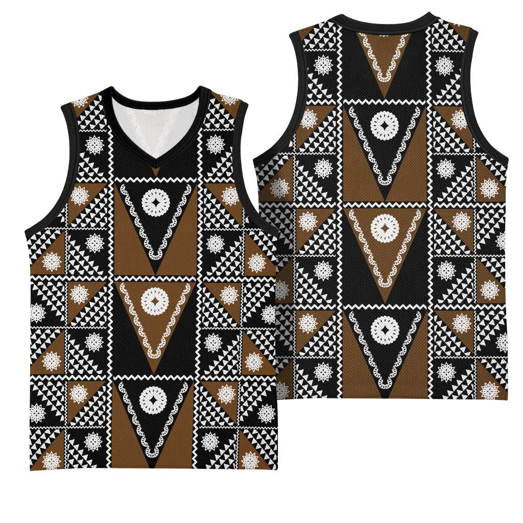 Fiji Brown Masi Pattern Basketball Jersey Fijian Tapa LT01 - Polynesian Pride