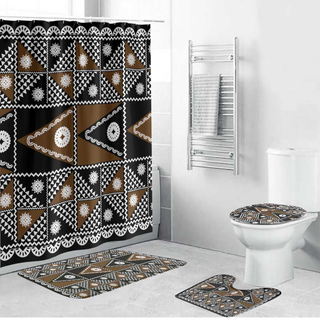 Fiji Brown Masi Pattern Bathroom Set Fijian Tapa LT01 Bathroom Set (4 pcs) Brown - Polynesian Pride