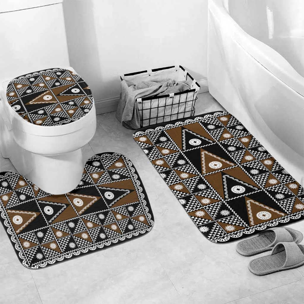 Fiji Brown Masi Pattern Bathroom Set Fijian Tapa LT01 Mat Set Only (3 pcs) One Size Brown - Polynesian Pride