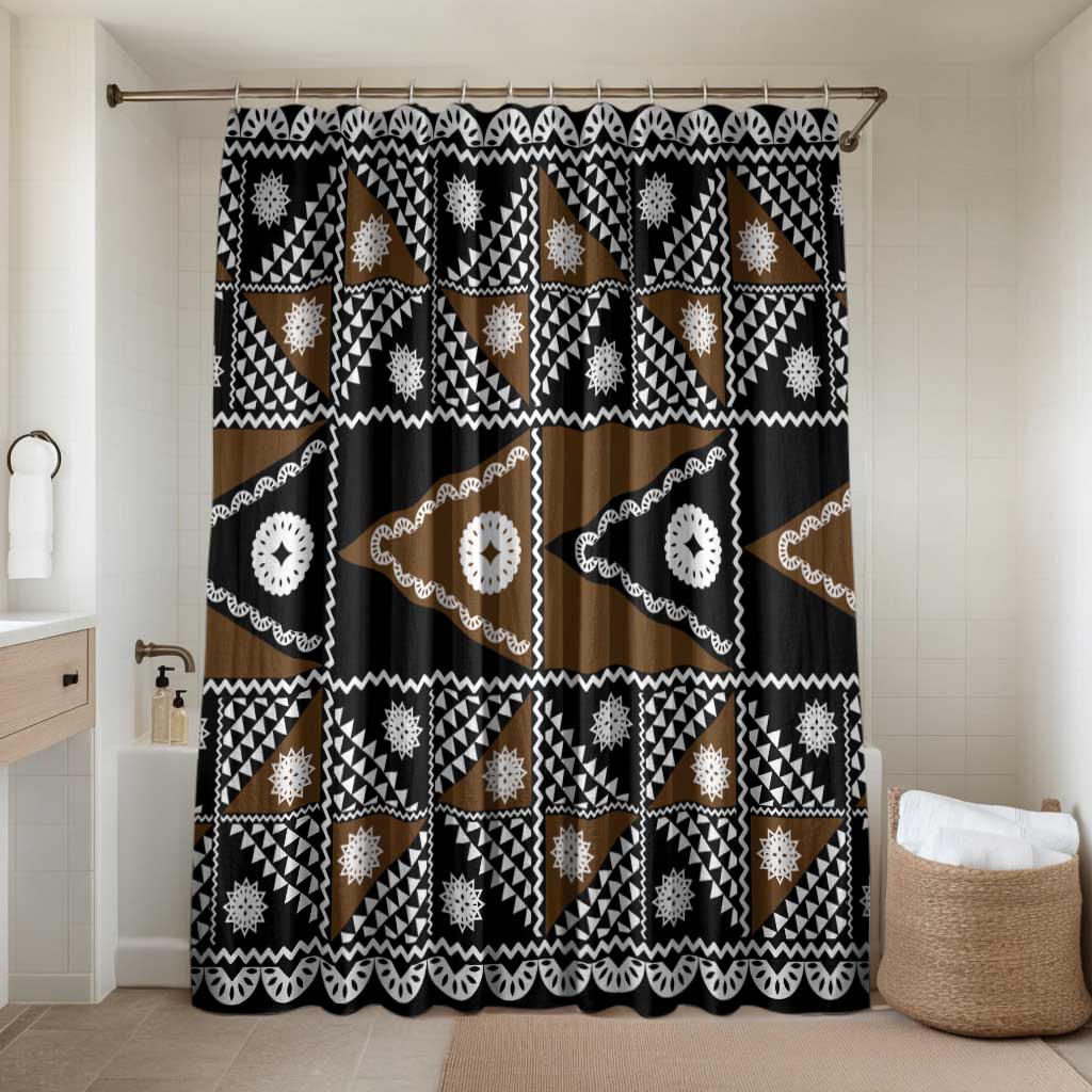 Fiji Brown Masi Pattern Bathroom Set Fijian Tapa LT01 Shower Curtain Only Brown - Polynesian Pride