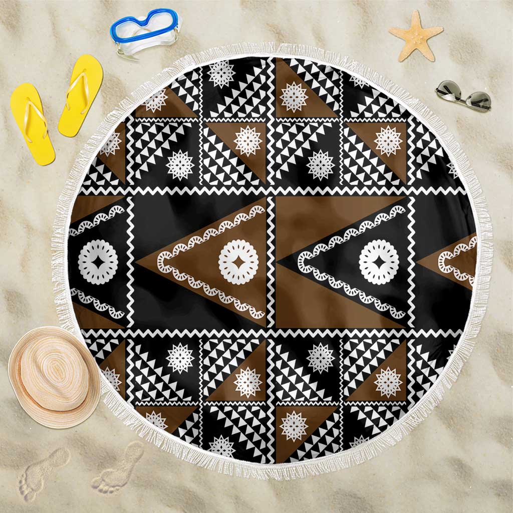 Fiji Brown Masi Pattern Beach Blanket Fijian Tapa LT01 One Size 150cm Brown - Polynesian Pride