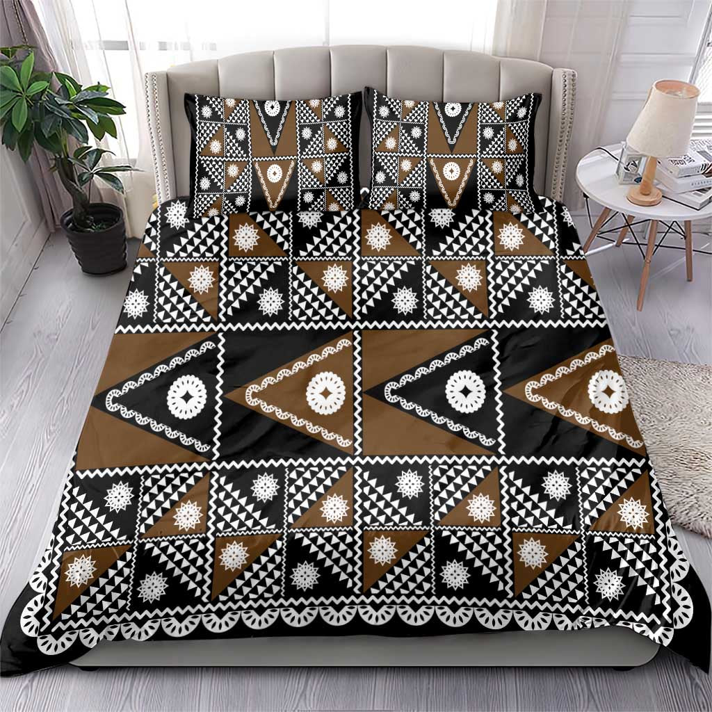 Fiji Brown Masi Pattern Bedding Set Fijian Tapa LT01 - Polynesian Pride