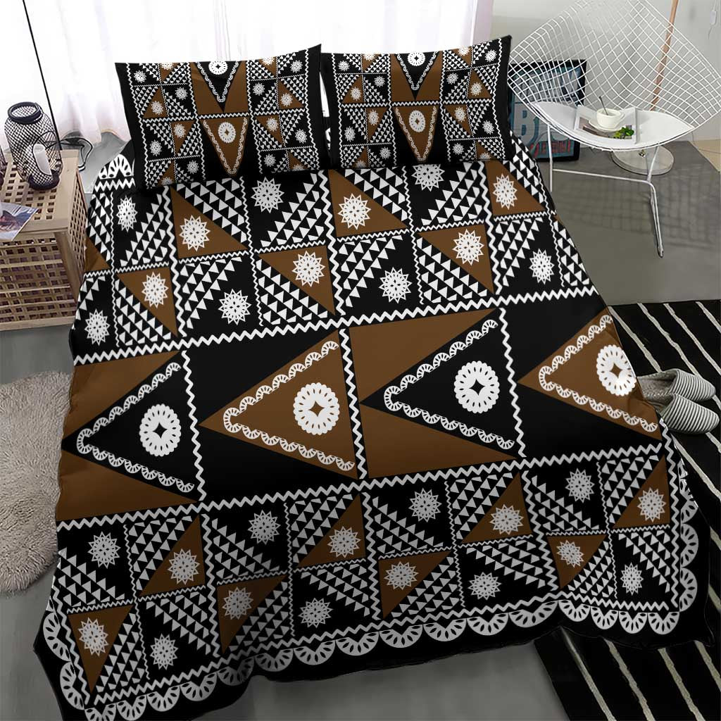 Fiji Brown Masi Pattern Bedding Set Fijian Tapa LT01 - Polynesian Pride