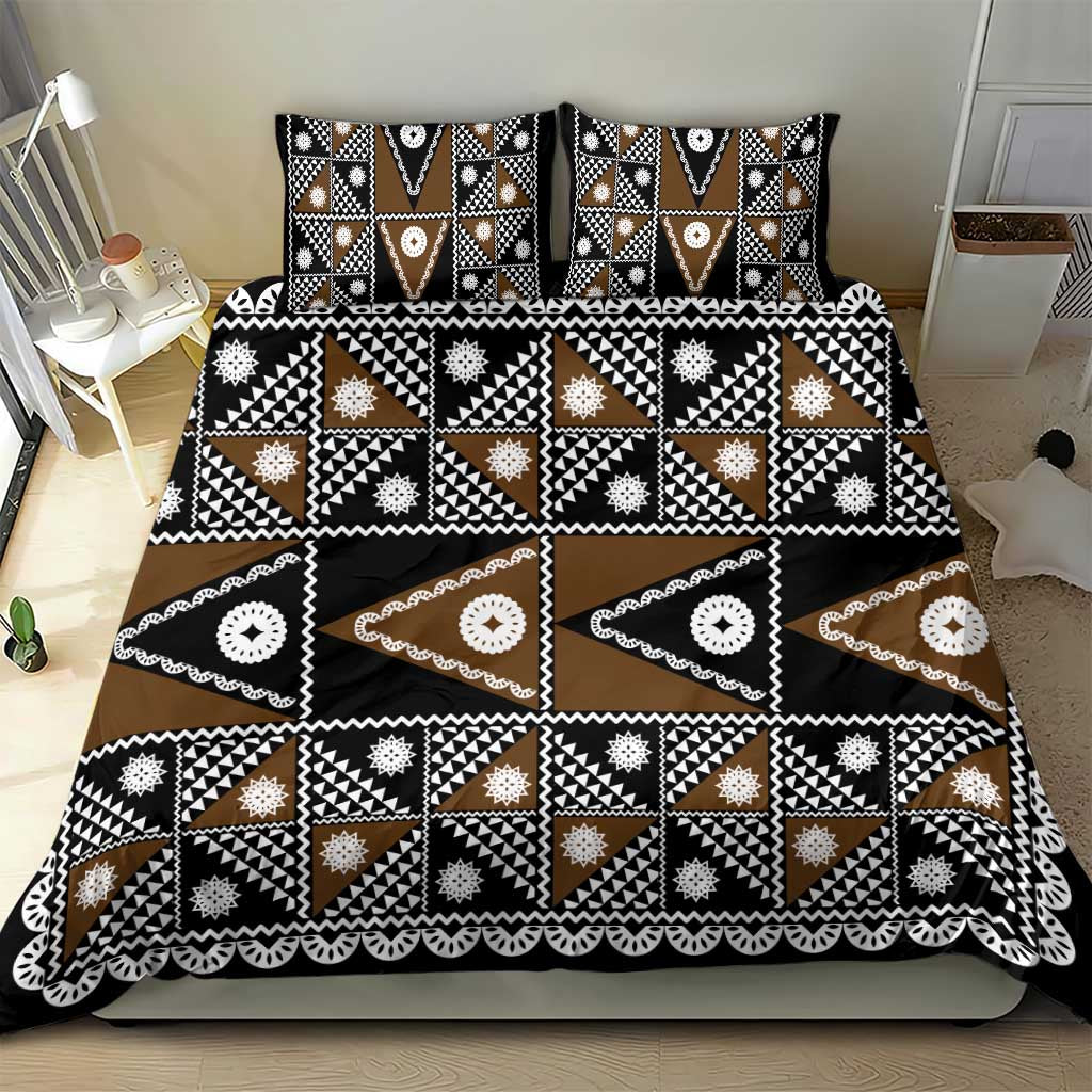 Fiji Brown Masi Pattern Bedding Set Fijian Tapa LT01 - Polynesian Pride