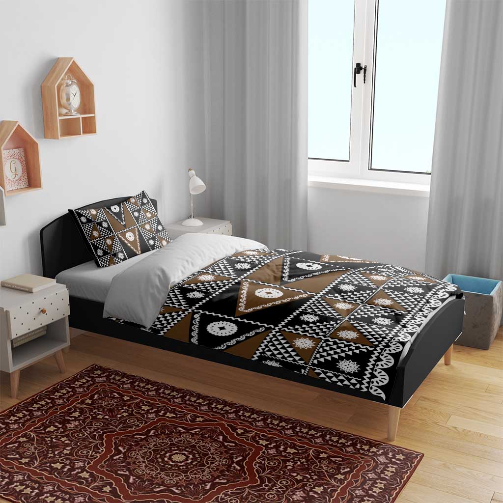 Fiji Brown Masi Pattern Bedding Set Fijian Tapa LT01 - Polynesian Pride