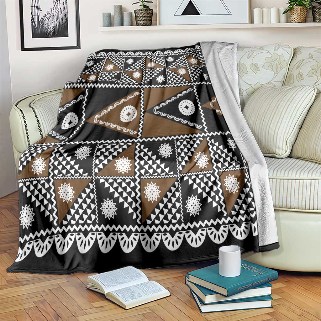 Fiji Brown Masi Pattern Blanket Fijian Tapa LT01 Brown - Polynesian Pride