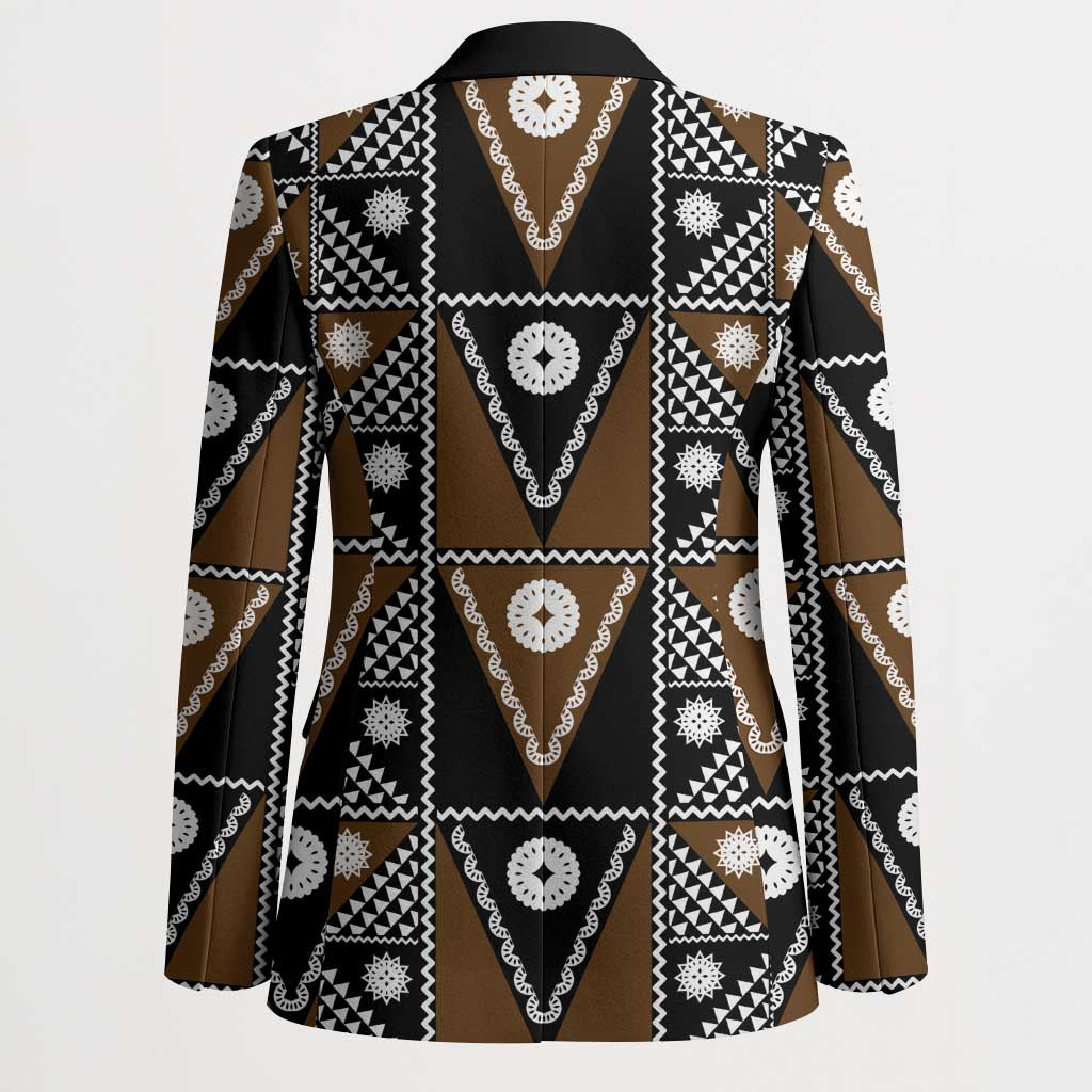 Fiji Brown Masi Pattern Blazer Fijian Tapa LT01 - Polynesian Pride