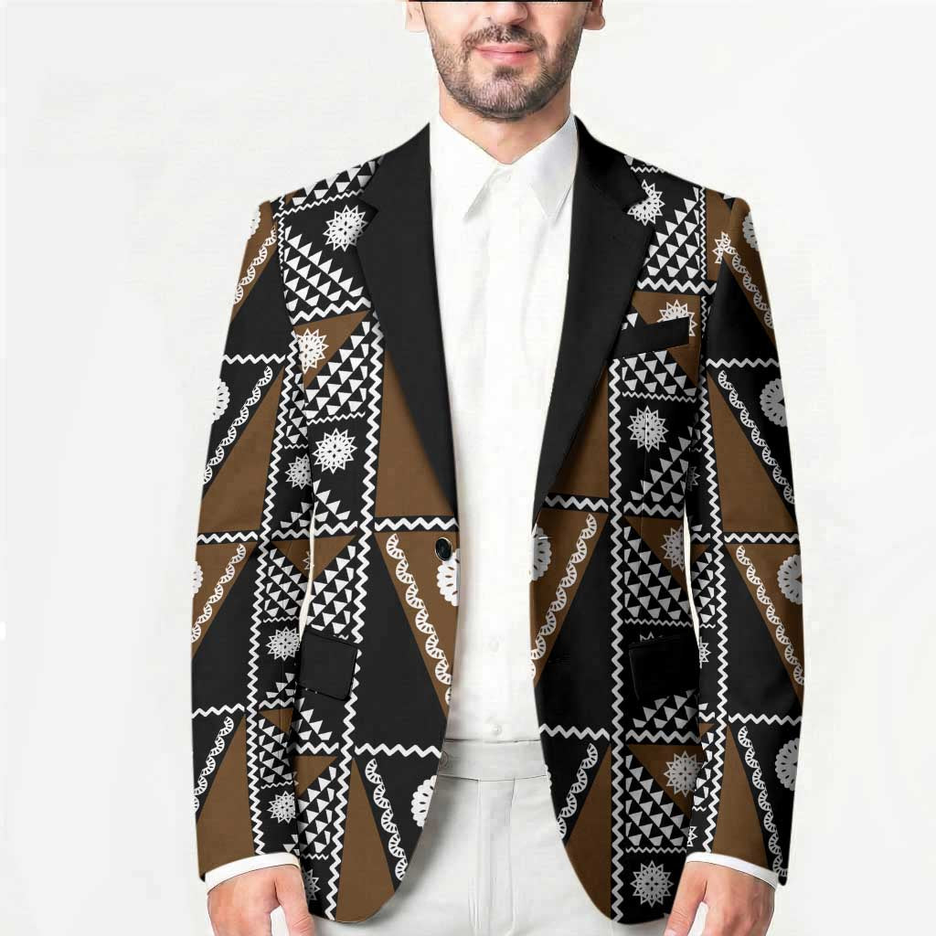 Fiji Brown Masi Pattern Blazer Fijian Tapa LT01 - Polynesian Pride