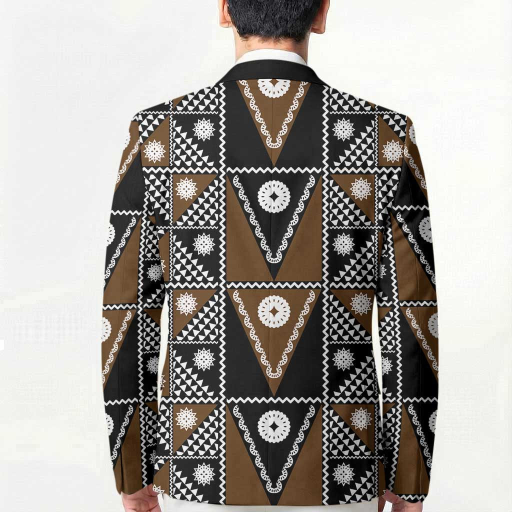 Fiji Brown Masi Pattern Blazer Fijian Tapa LT01 - Polynesian Pride