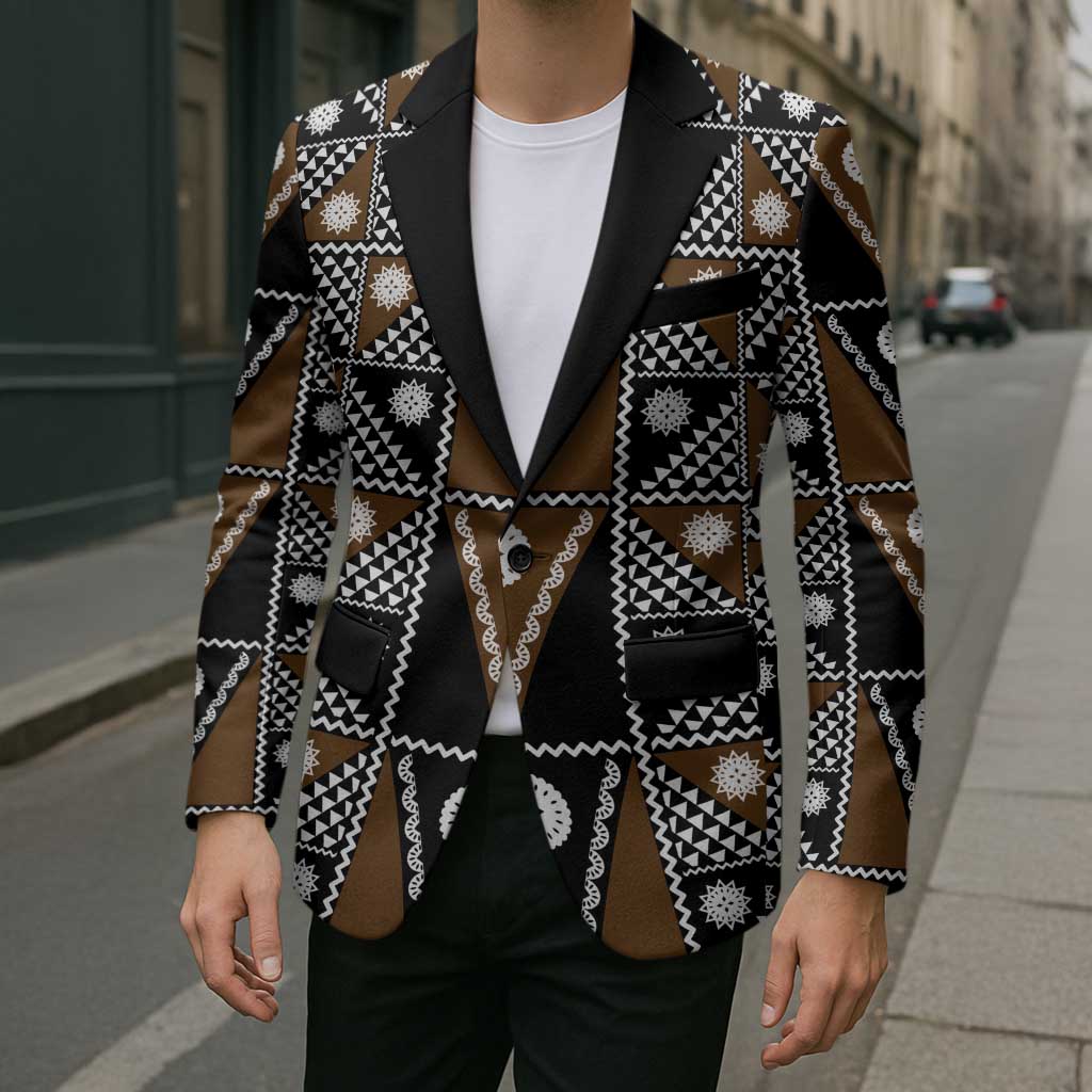 Fiji Brown Masi Pattern Blazer Fijian Tapa LT01 - Polynesian Pride